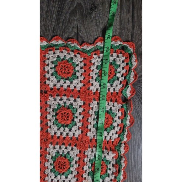 Vintage Handmade Crochet Afghan Christmas Table Runner Granny Square Boho - Picture 4 of 5